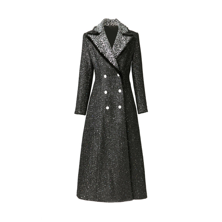 glittered double-breasted coat dress with contrast collar – NOIR ÉCLAT