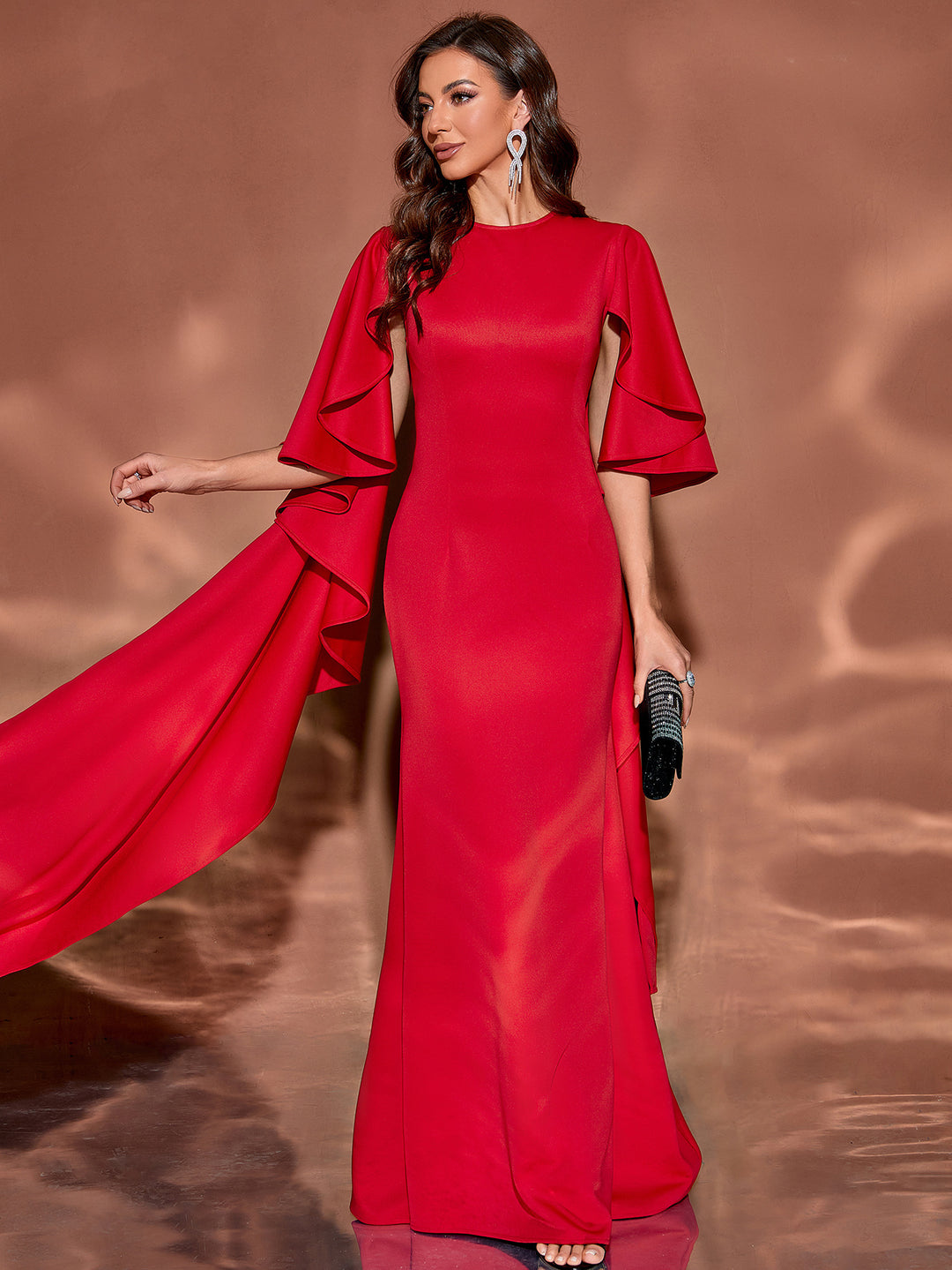 ruffled sleeve gown with flowing side cape – AURELIXA