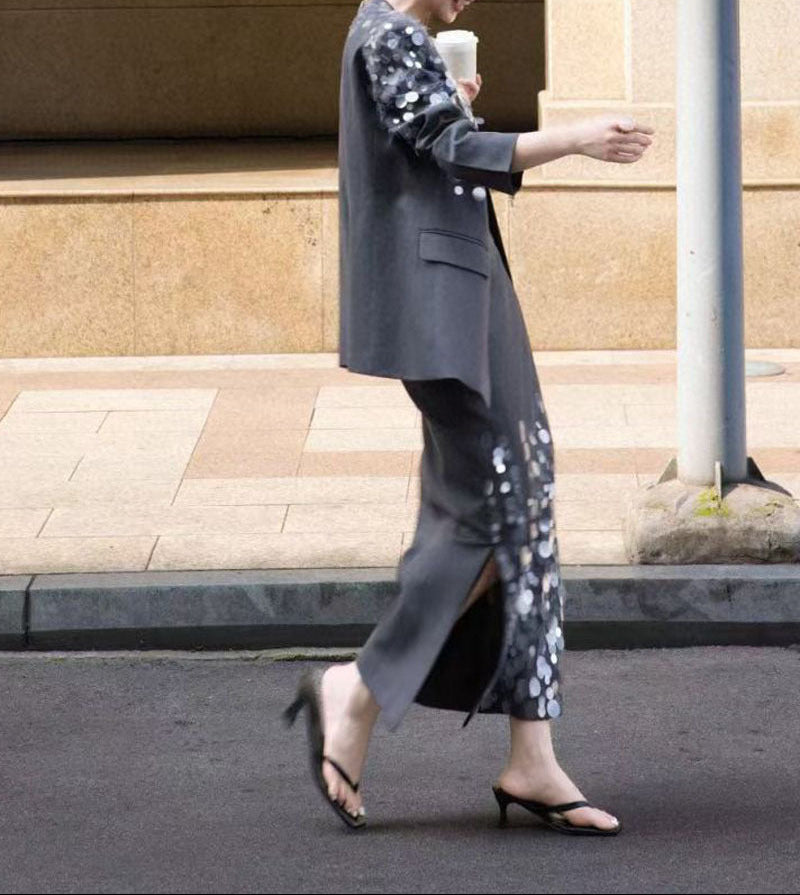 blazer skirt set with silver sequin gradient – NOVA