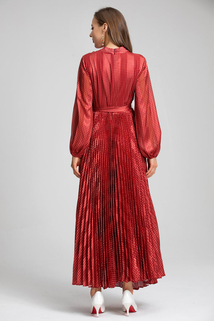 Red Metallic Pleated Wrap Dress – Ruby