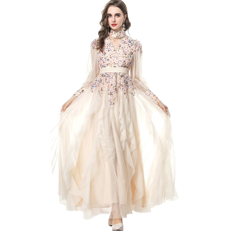 long-sleeve tulle gown with embellished bodice – AURORA