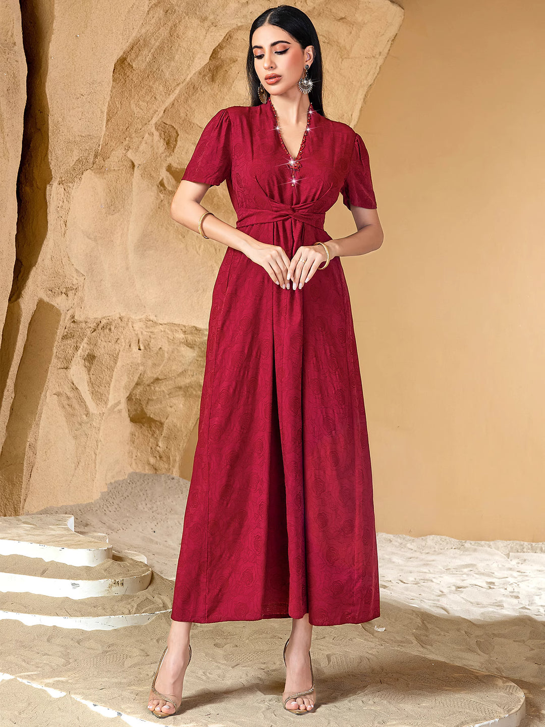 short-sleeve jacquard dress with open abaya - AMARAK