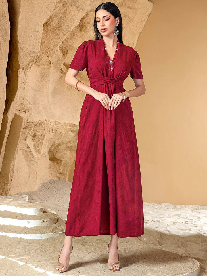 short-sleeve jacquard dress with open abaya - AMARAK
