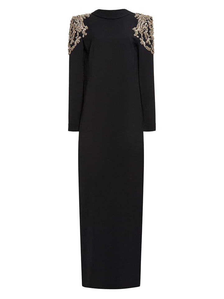 Crystal Embellished Shoulder Blazer Maxi Dress – NOIR