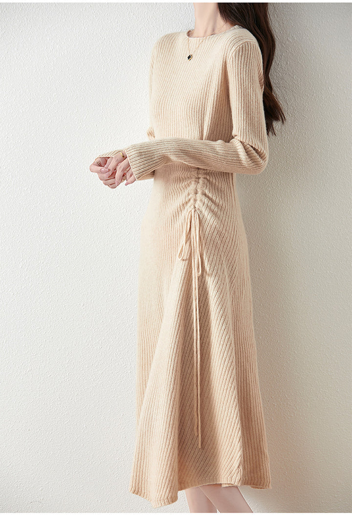 ribbed knit midi dress with adjustable side tie – CHARCOA