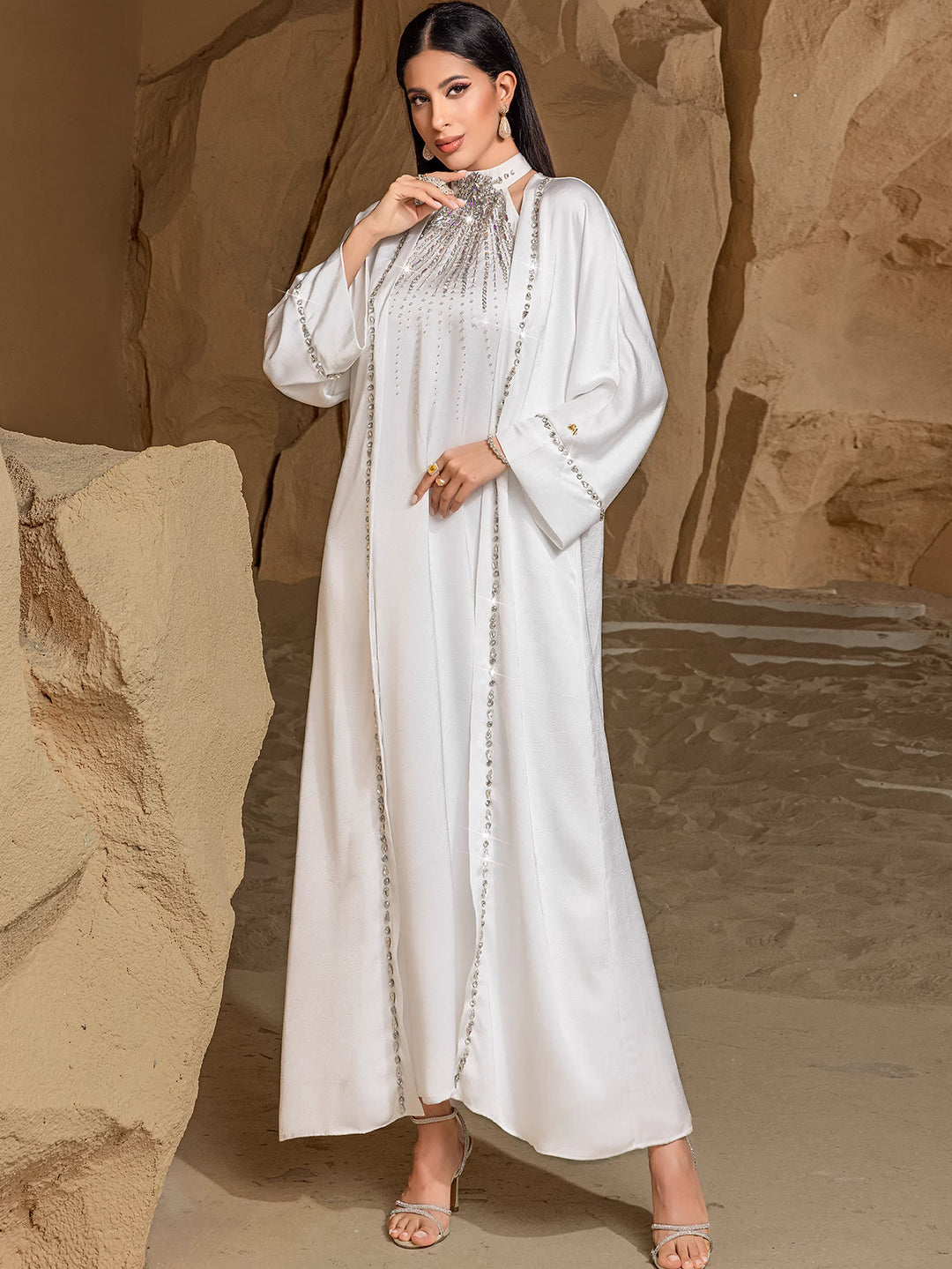 satin dress with embellished neckline - ZAHRA