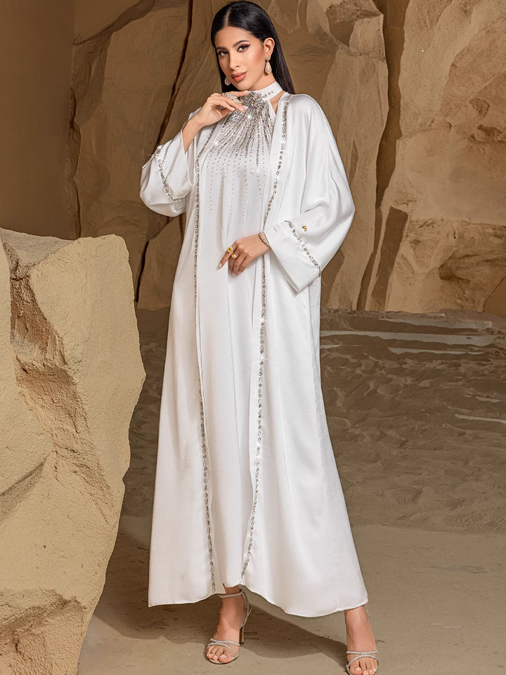 satin dress with embellished neckline - ZAHRA