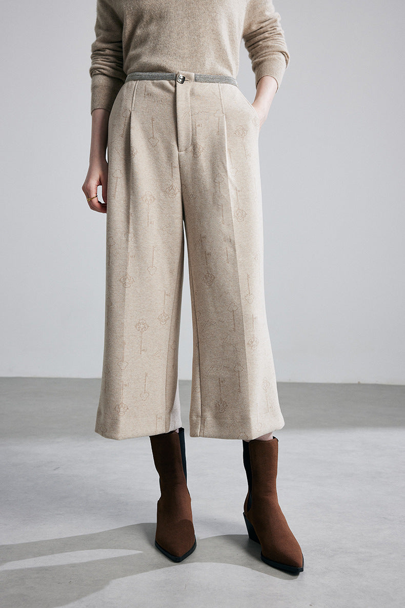high-waist wide-leg cropped trousers with subtle jacquard texture – ELISE