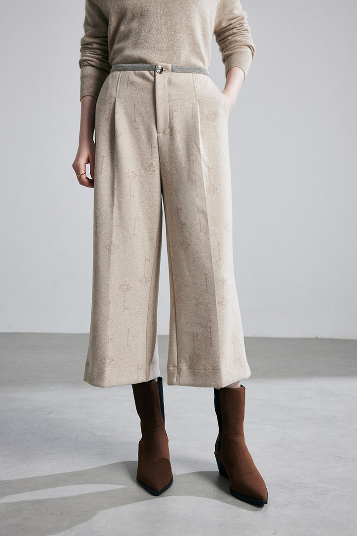 high-waist wide-leg cropped trousers with subtle jacquard texture – ELISE
