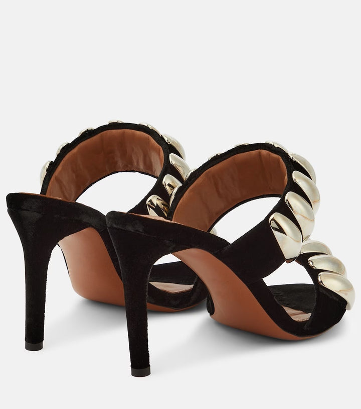 plexi-strap heels with metallic cuff – NOIR