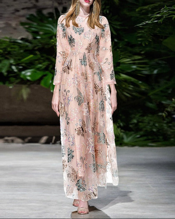 embroidered chiffon gown with butterfly motifs – AMARA