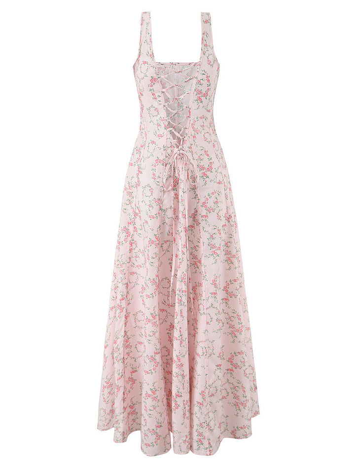 sleeveless floral print flared dress – ROSALIEK