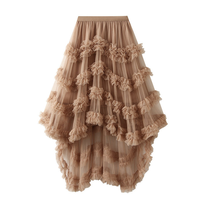 tiered ruffle mesh skirt with high-low hem – AURORA