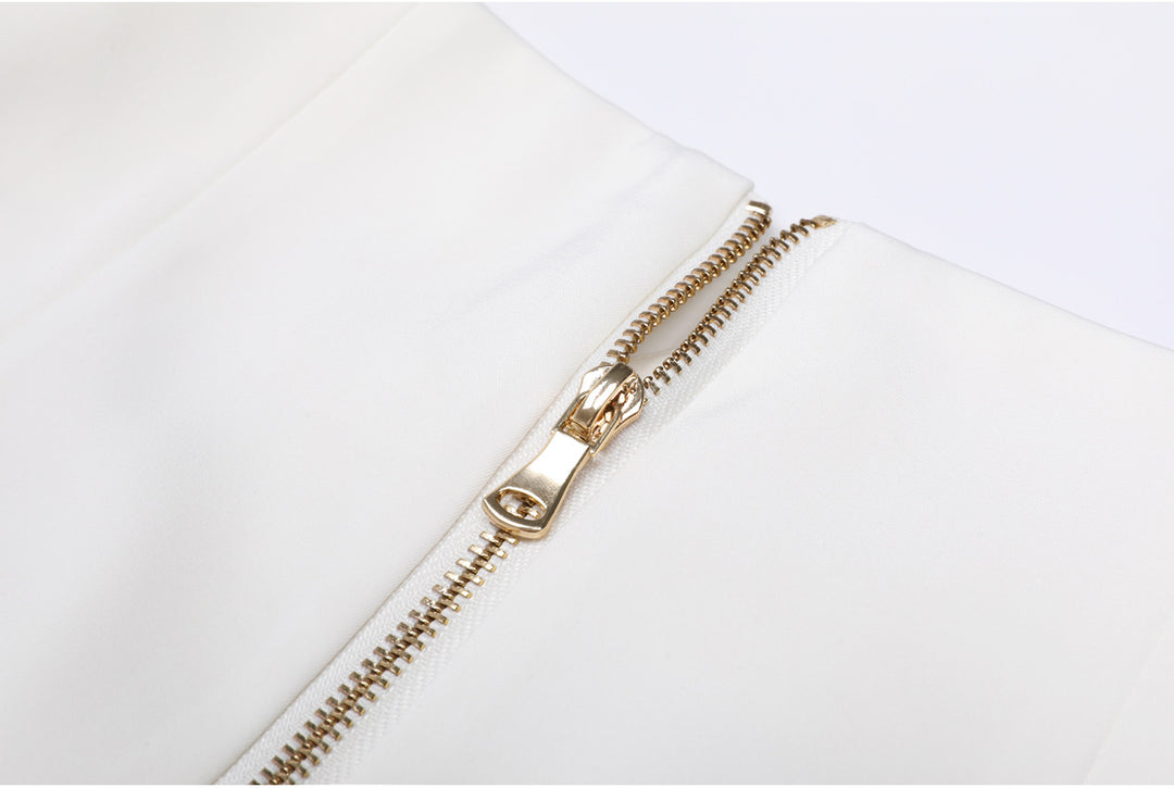 褶皱喇叭袖上衣和高腰裙套装，配腰带 – Rosiny 