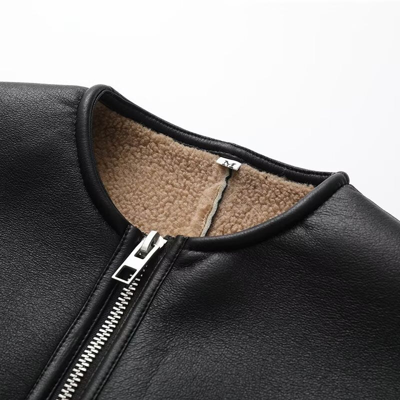 zip-front faux leather shearling jacket – ANOUR