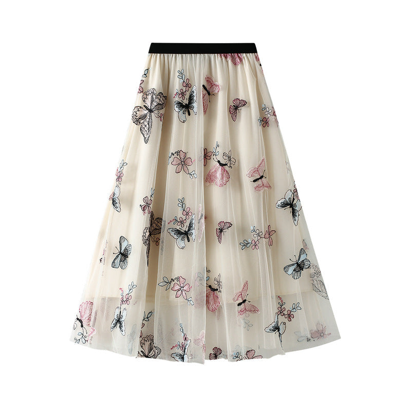 embroidered butterfly tulle midi skirt – FLORAW