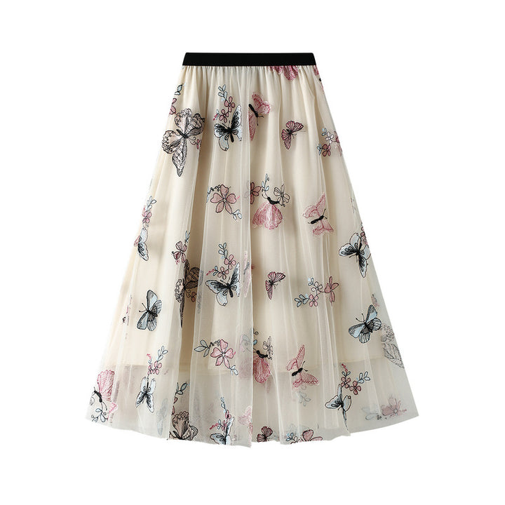 embroidered butterfly tulle midi skirt – FLORAW