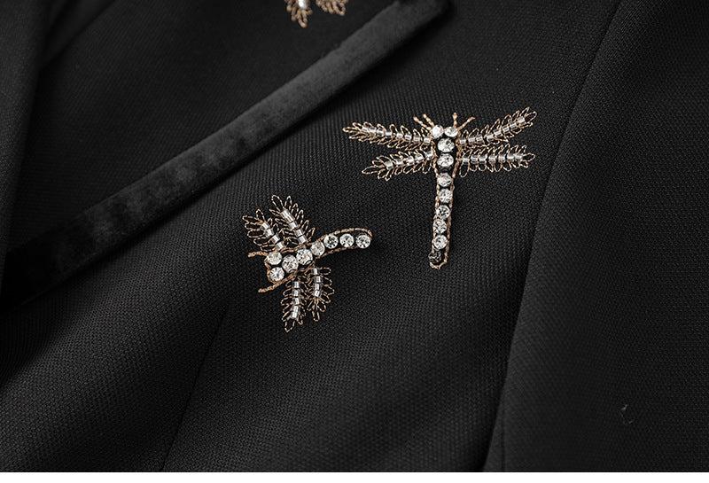 Double-breasted blazer with dragonfly crystal embellishments – NOCTURNE