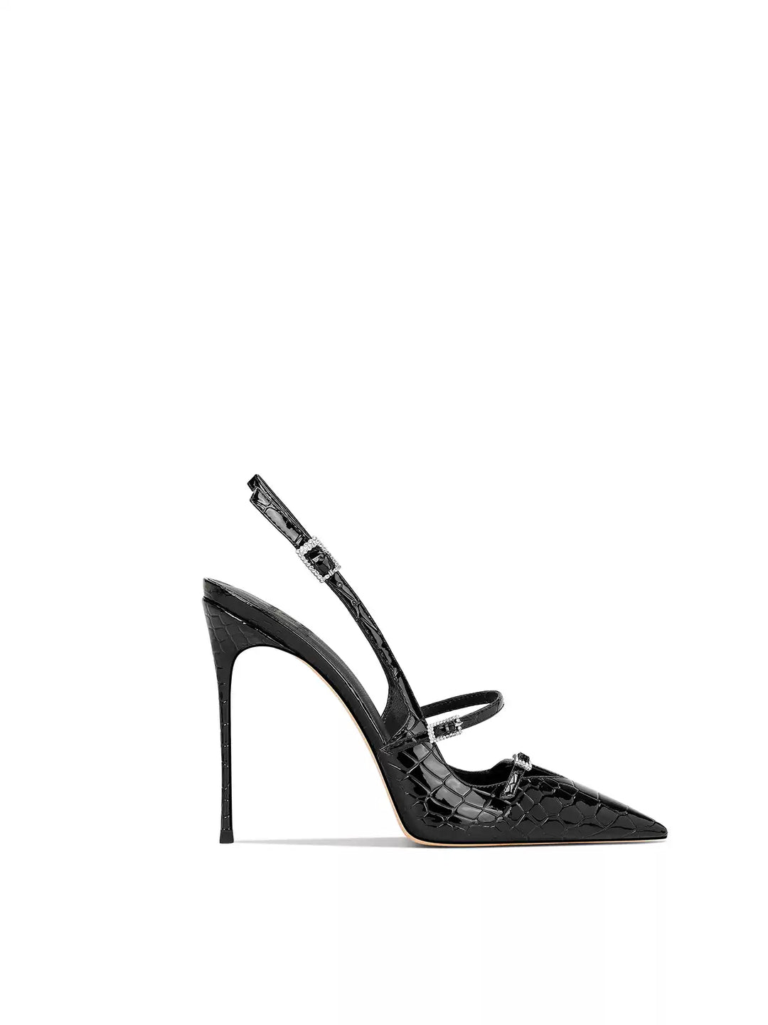 Croc-Effect Slingback Stiletto Pumps – MOCHA