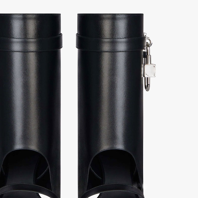 open-toe leather wedge boots with padlock detail – LUXE VAULT