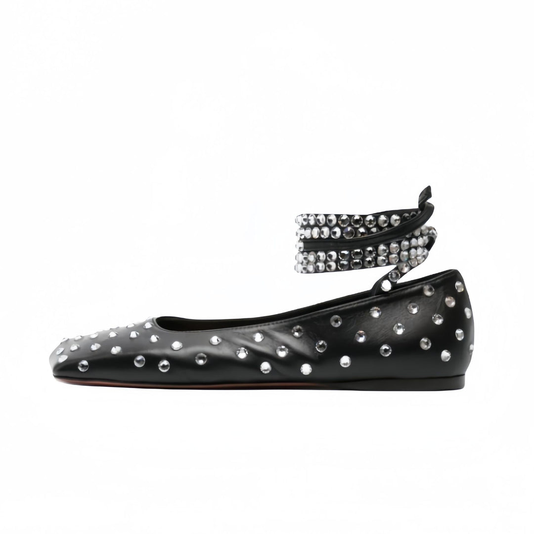 Studded Ankle Strap Flats – MIDNIGHT
