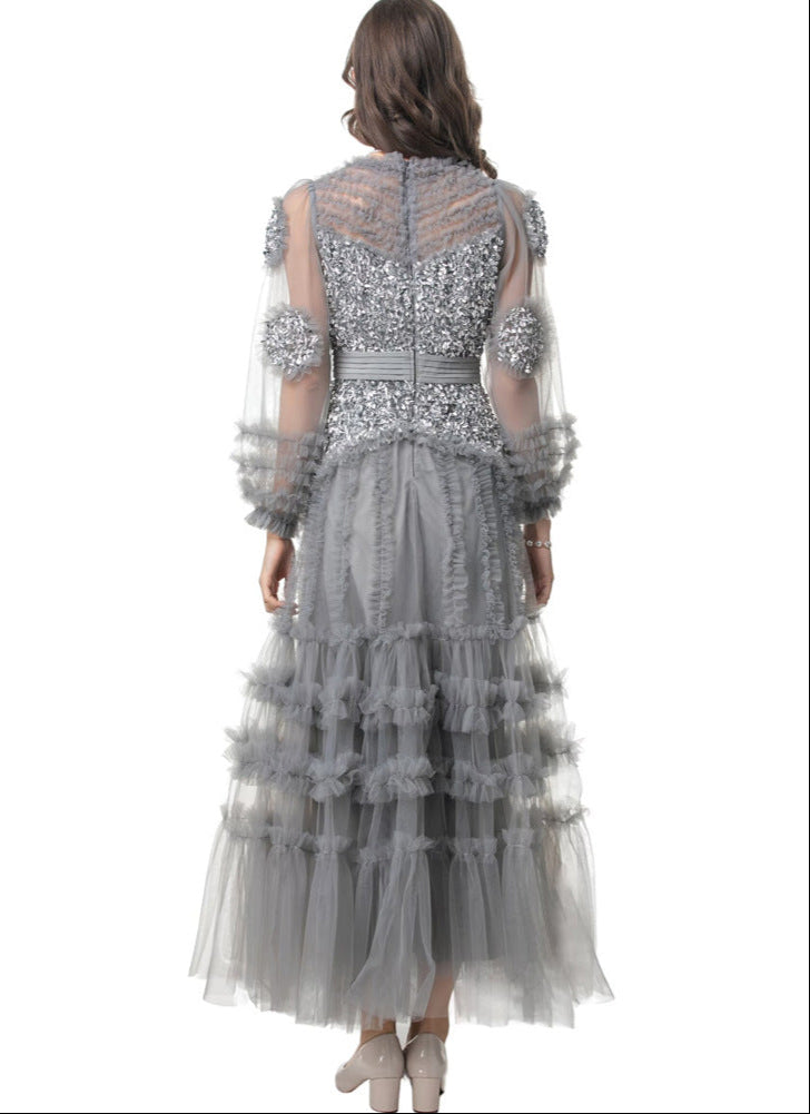 korte mouw midi jurk met 3D bloemenapplicaties - BLOOMIQ 