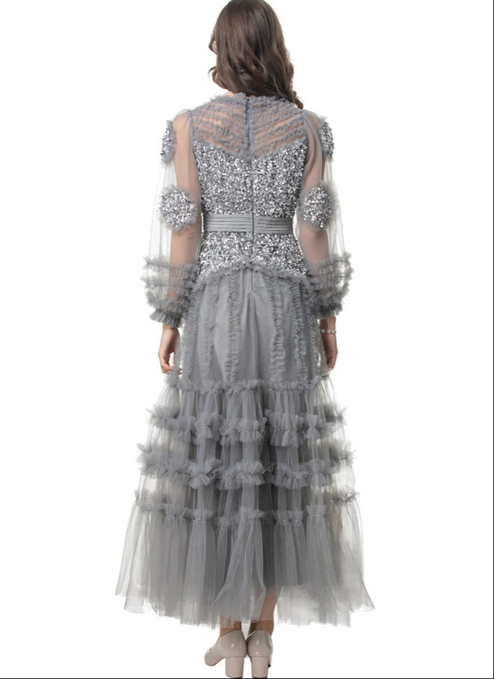 korte mouw midi jurk met 3D bloemenapplicaties - BLOOMIQ 