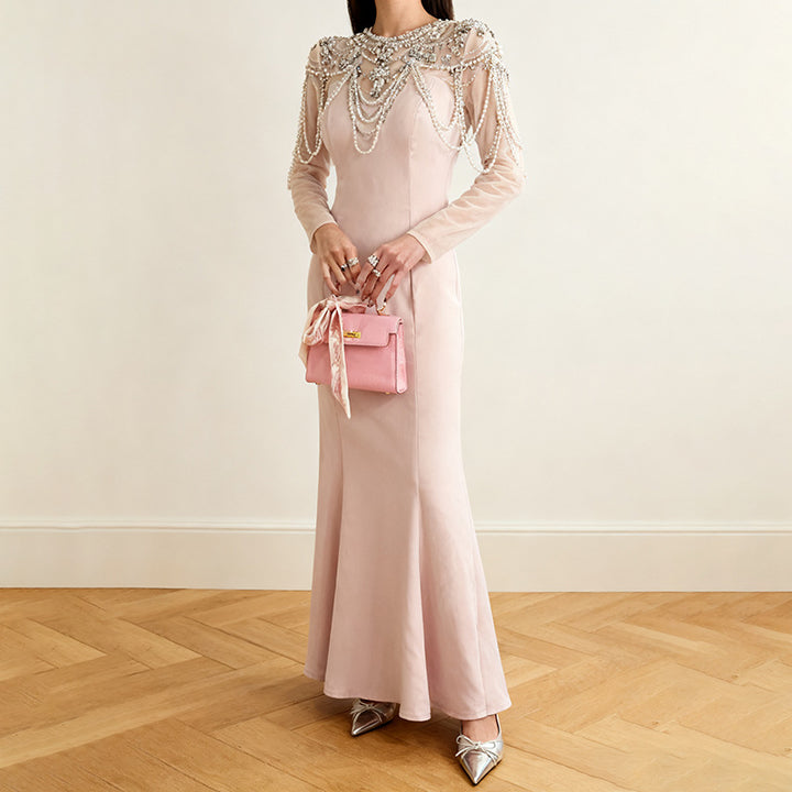 Geplooide top met uitlopende mouwen en maxi-rok set met tailleband – Rosiny 