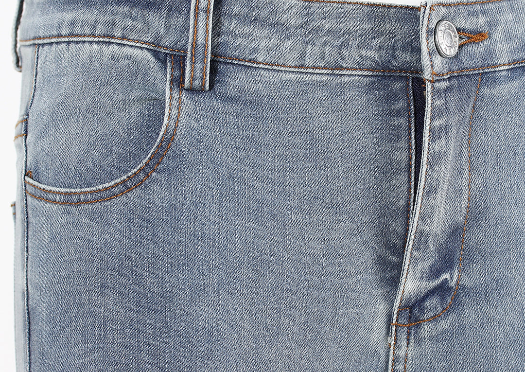 بنطلون جينز مستقيم الساق مع حاشية من الريش - أوريكسا