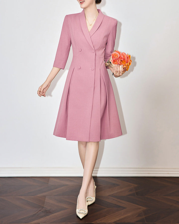 driekwart mouw overslagjurk met pailletten revers en bloemenapplicatie – ALINA 