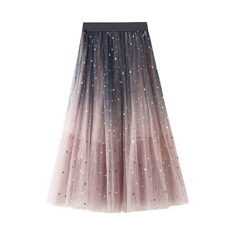 ombre tulle midi skirt with star embellishment – LUNARIA