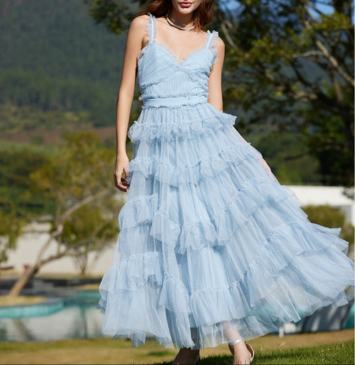 tiered tulle dress with ruched bodice – CORDELIA