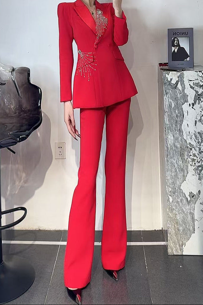 tailored flare suit with crystal burst embellishment – RUBINA