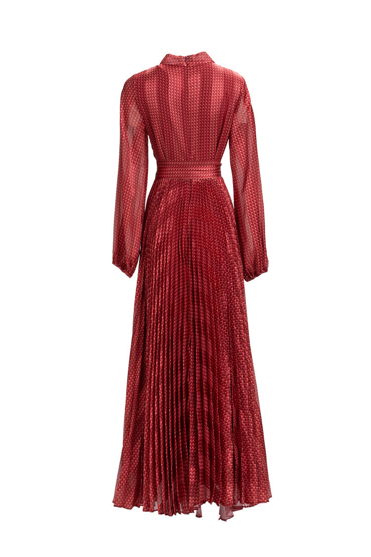 Red Metallic Pleated Wrap Dress – Ruby