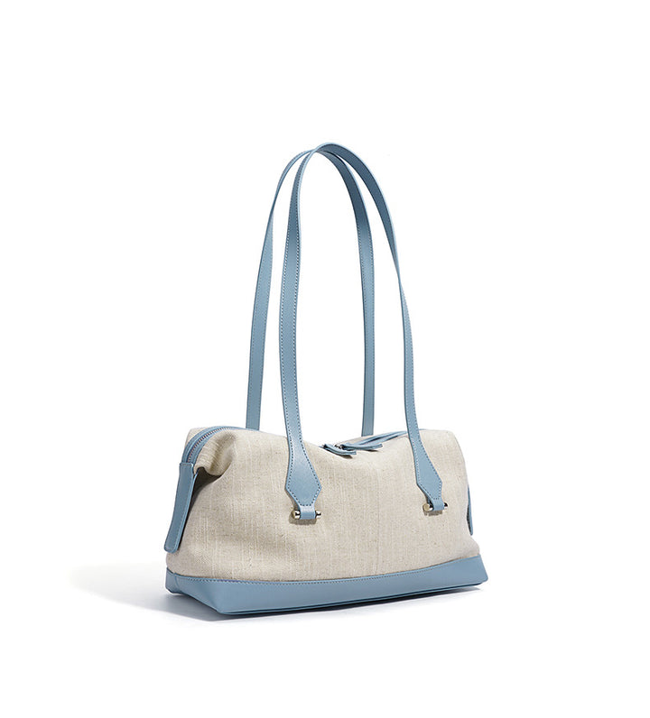 编织藤条手提包，配有双层皮革手柄 – LÉONIE 