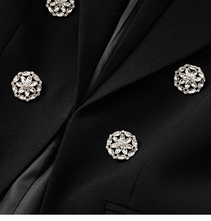 Embellished double-breasted blazer with crystal brooch – JEWEL