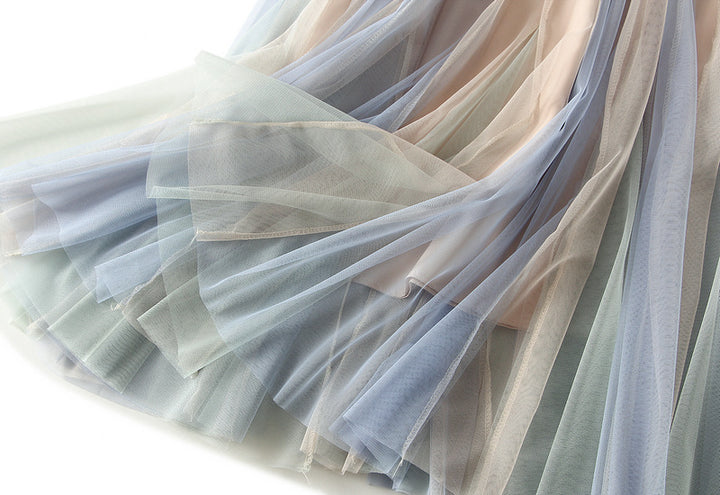 ombré tulle midi skirt with layered pleats – AURORA