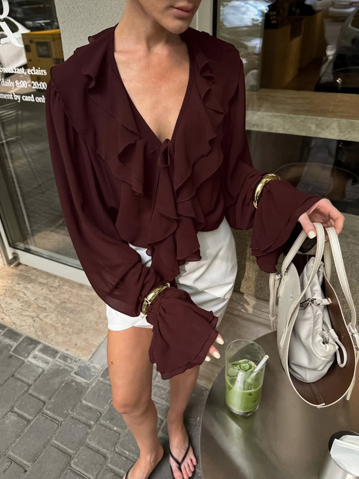 ruffled V-neck chiffon blouse with cascading layers – JULIETTE