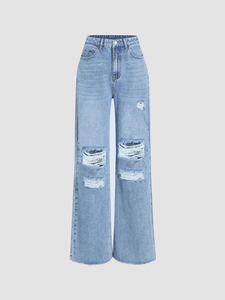 high-waist wide-leg jeans with distressed details – RAVENIXA