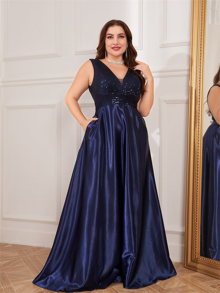 sleeveless satin gown with sequin bodice – RADIANCE