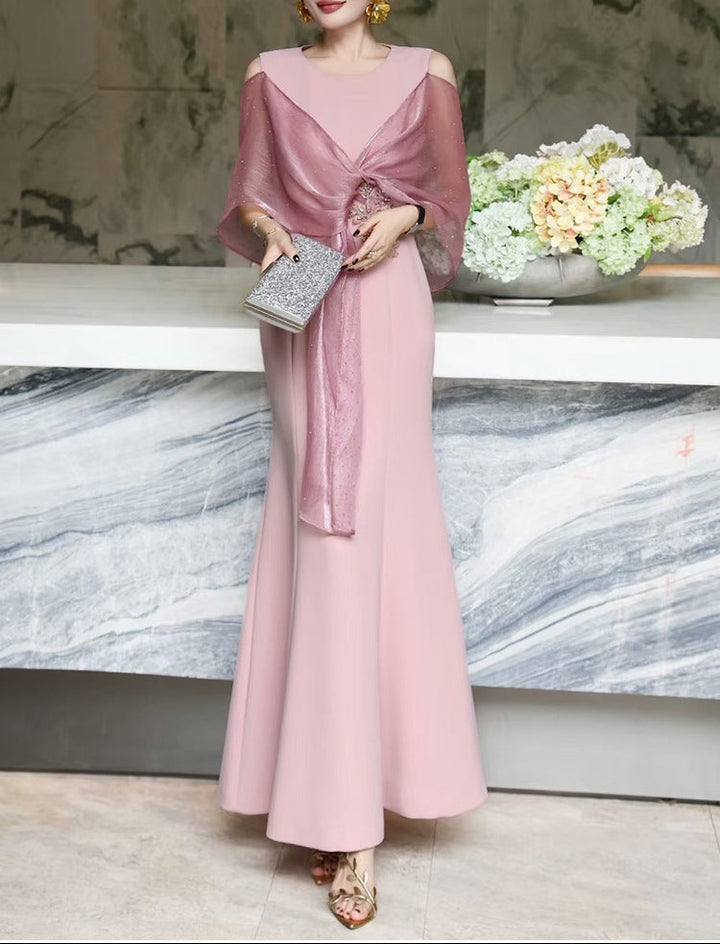 cold-shoulder flare gown with embellished wrap – ROSABELLA