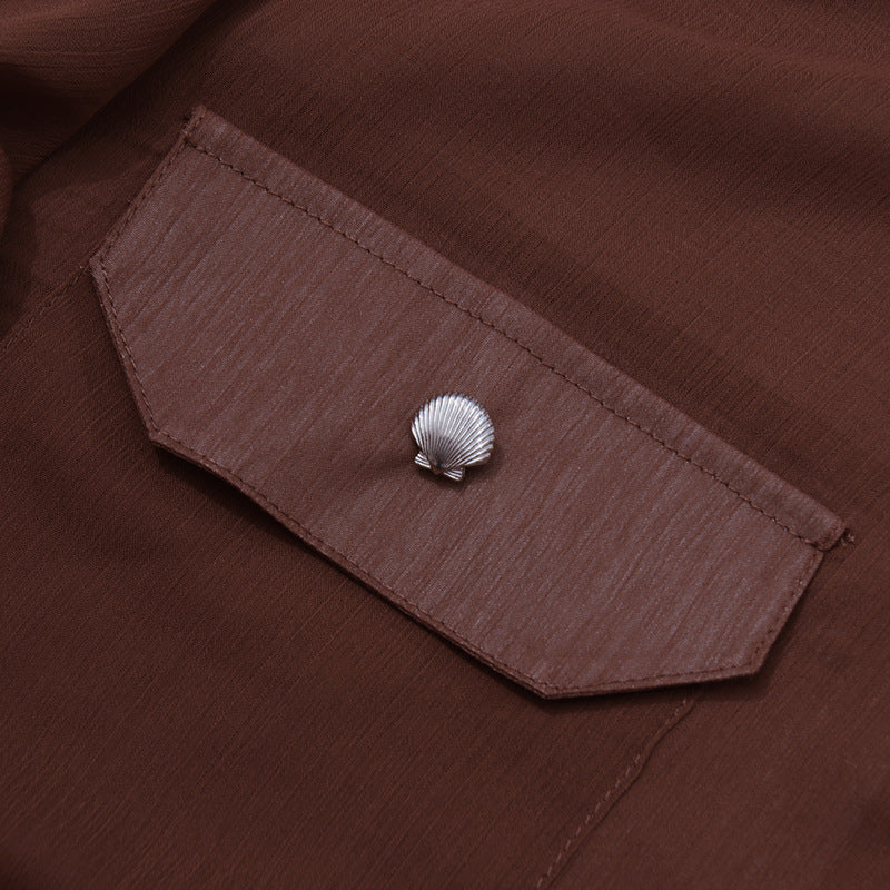 طقم بلوزة وبنطلون شفاف مطوي – سيينا