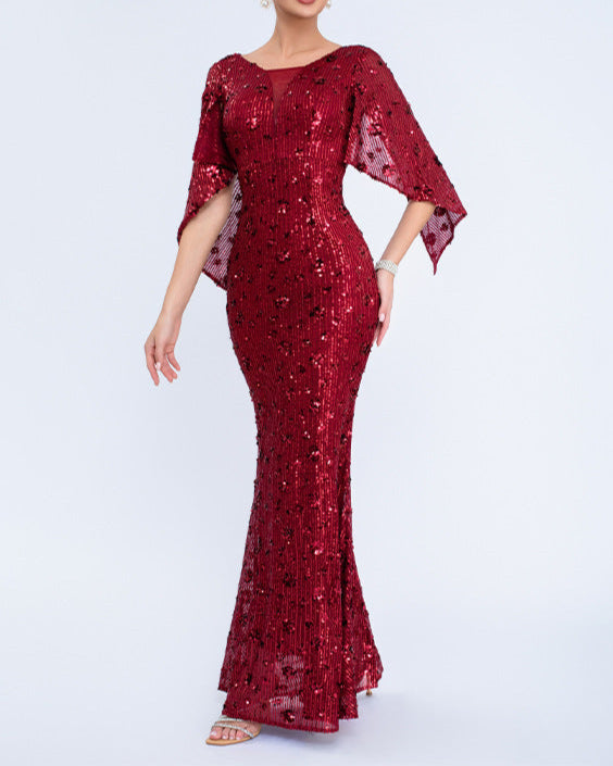 فستان حورية البحر مزين بالترتر بأكمام منفوخة منقسمة – فيفياناتشي