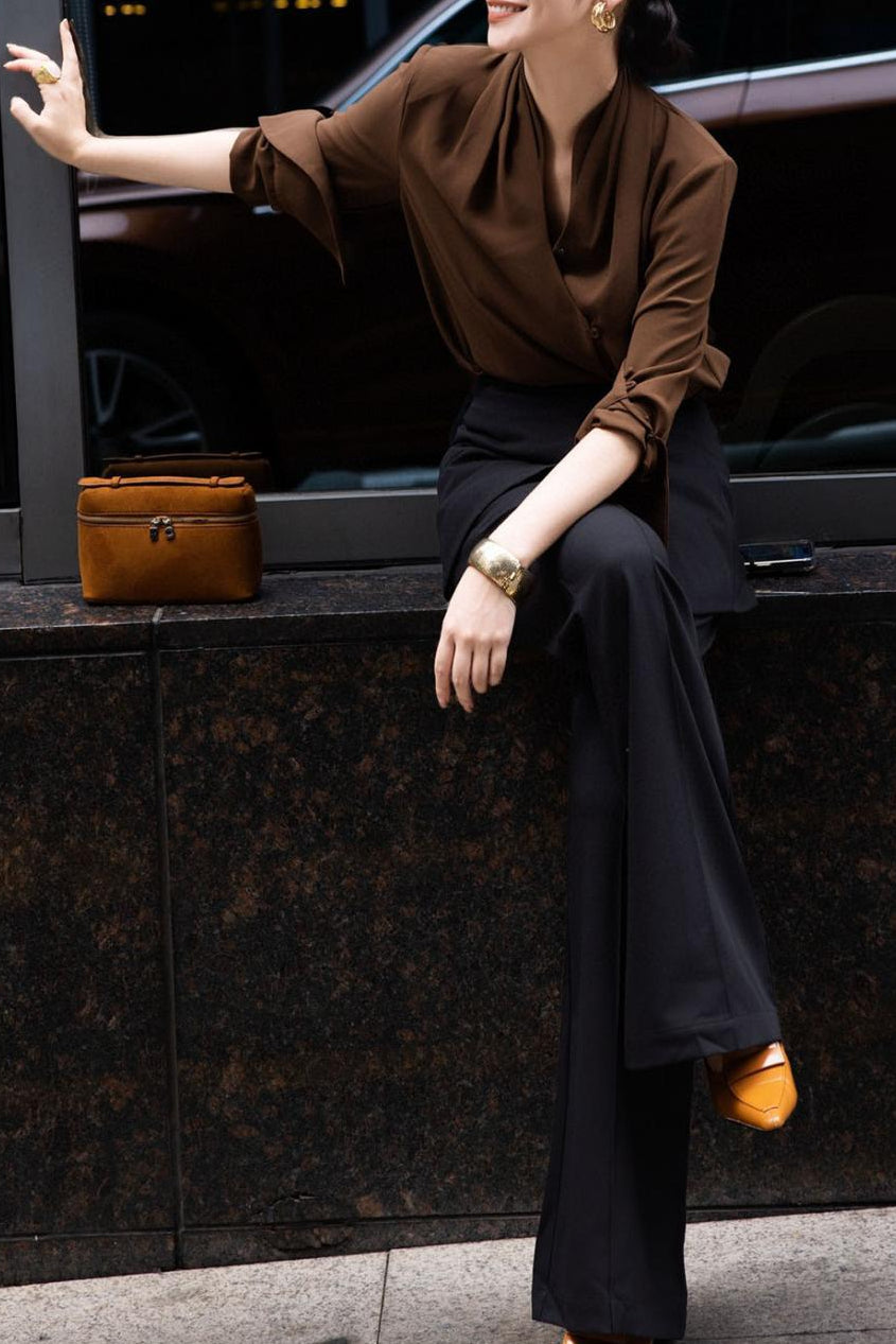 بنطلون واسع الساق مُصمم خصيصًا مع تنورة أمامية متعددة الطبقات – أريا