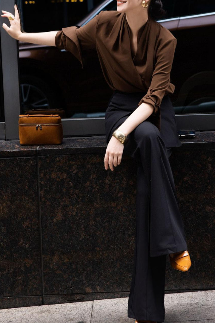 بنطلون واسع الساق مُصمم خصيصًا مع تنورة أمامية متعددة الطبقات – أريا