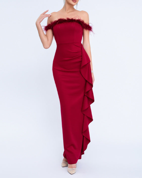 Plissiertes Oberteil mit ausgestellten Ärmeln und Maxirock-Set mit Taillengürtel – Rosiny 