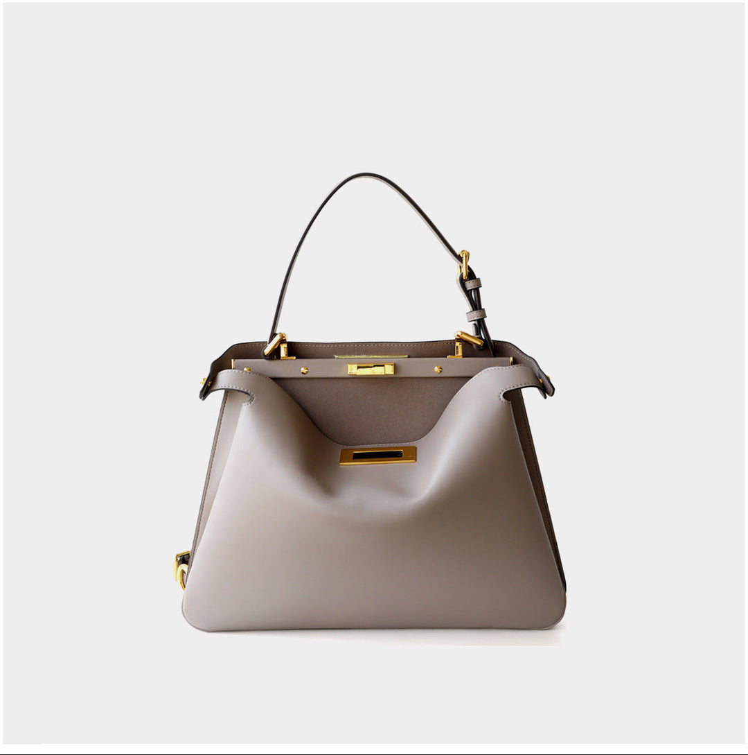 structured leather top-handle bag with gold hardware – ARIEL