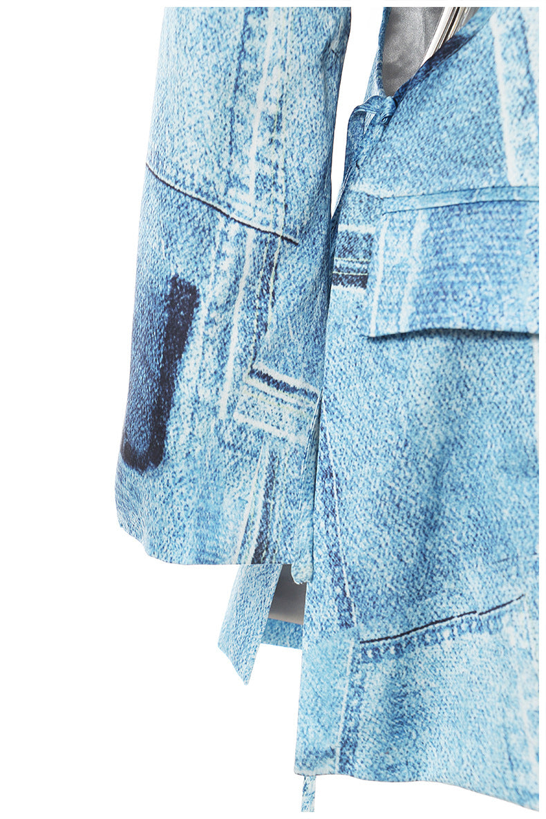 Denim blazer dress with tailored patchwork panels – AZURA