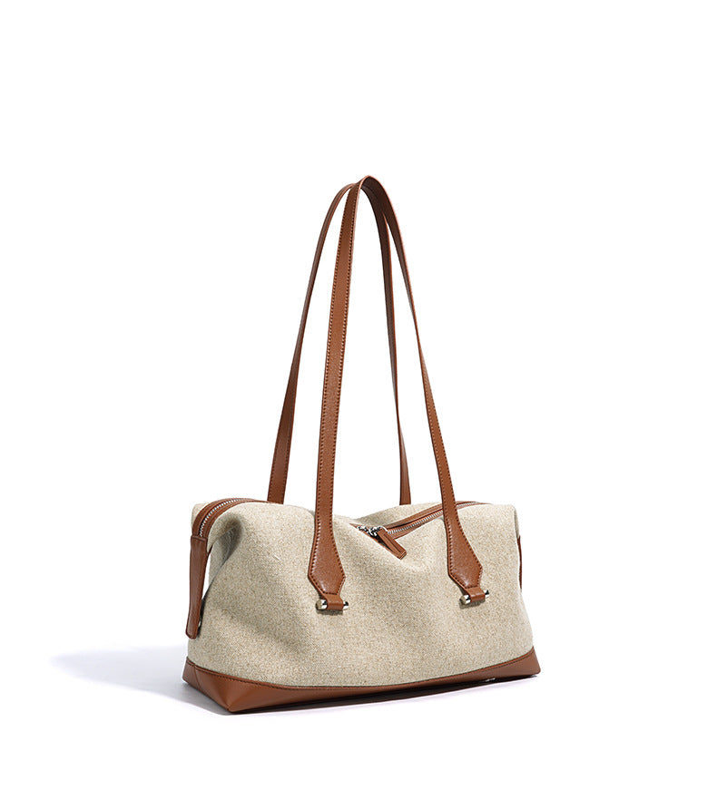 编织藤条手提包，配有双层皮革手柄 – LÉONIE 