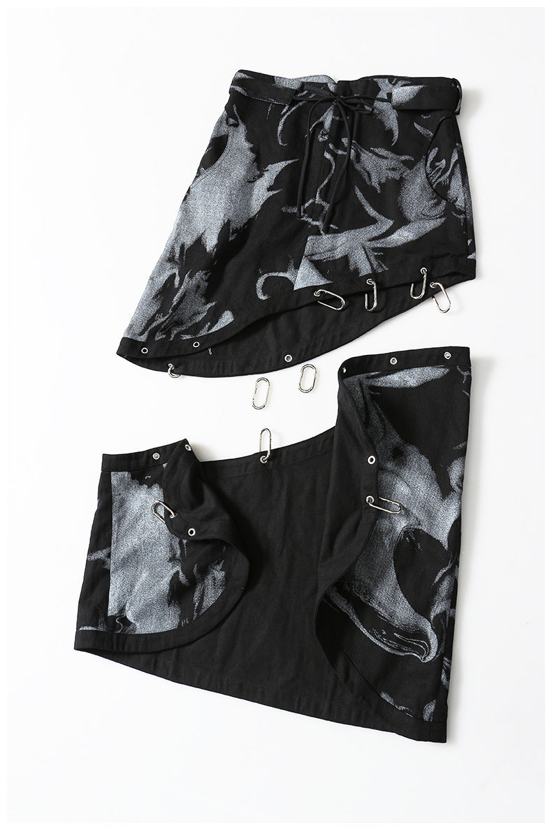 asymmetrical skirt with metal buckle details – RAVEN